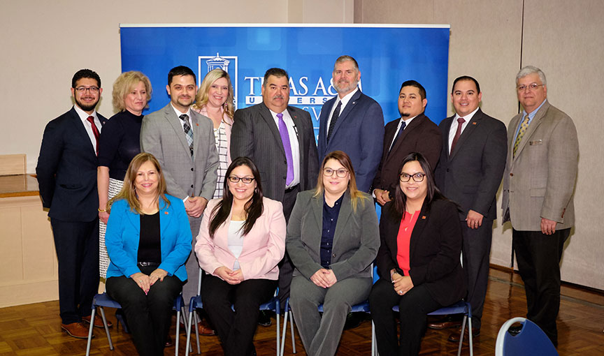 IBC Bank-Zapata managers and officers, and faculty from the TAMUK College of Business Administration pose with with Chris Furlow, CEO Texas Bankers Association